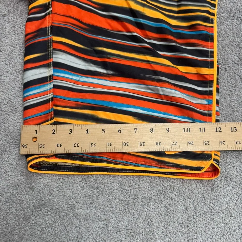 Nike Swim Trunks Unlined Shorts Mens Small Orange Striped Swimwear Active Beach